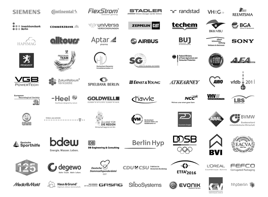 Referenzen der Location: Siemens, Airbus, BVI, Gasag, L'oreal, Sony, Commerzbank und viele mehr